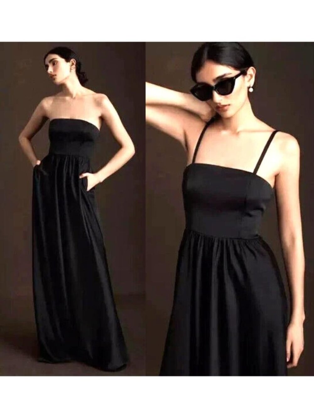 BHLDN Elsie convertible black charmeuse satin evening gown maxi dress Anthro 16